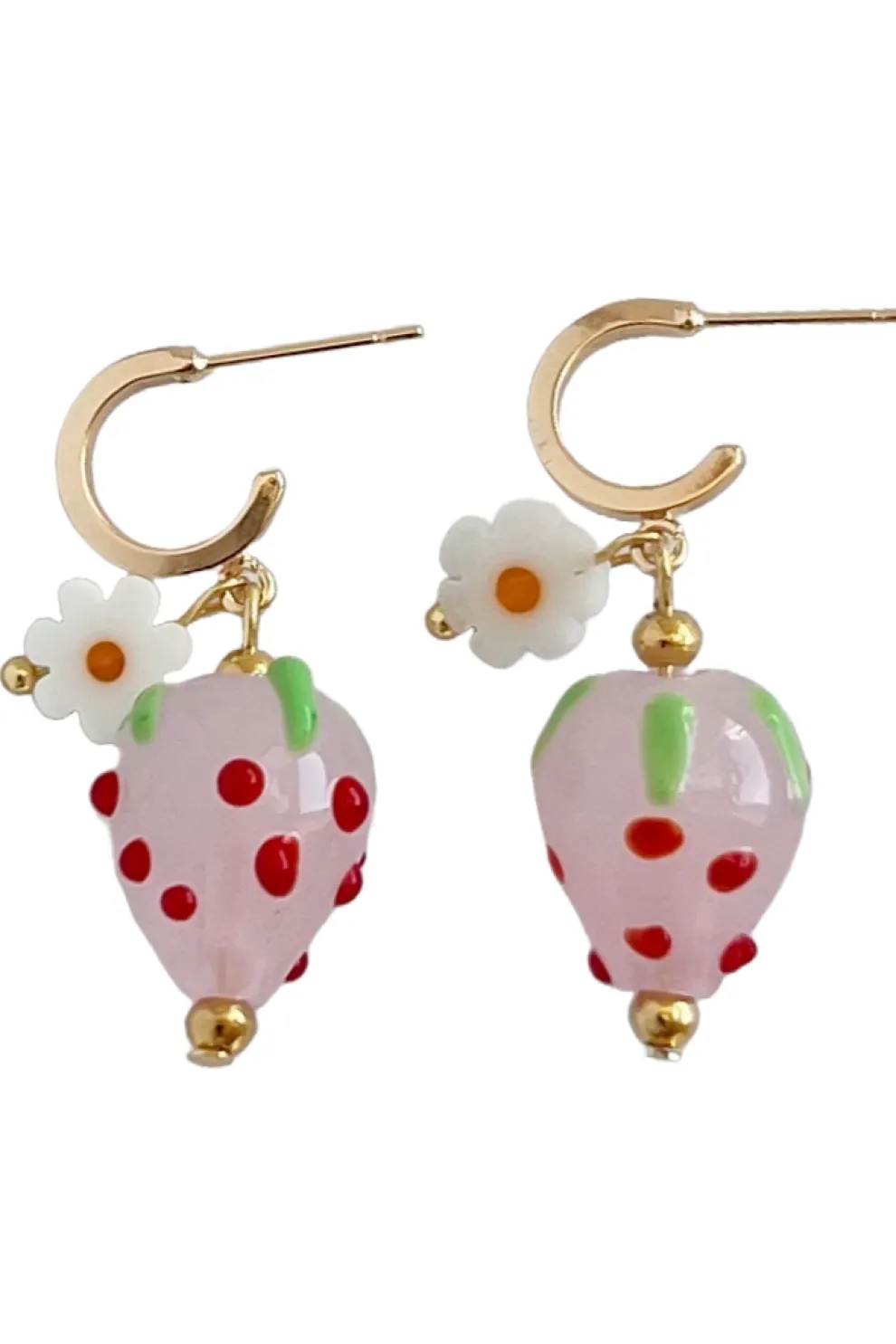 YELLOW DOTS Strawberry Pink Earrings