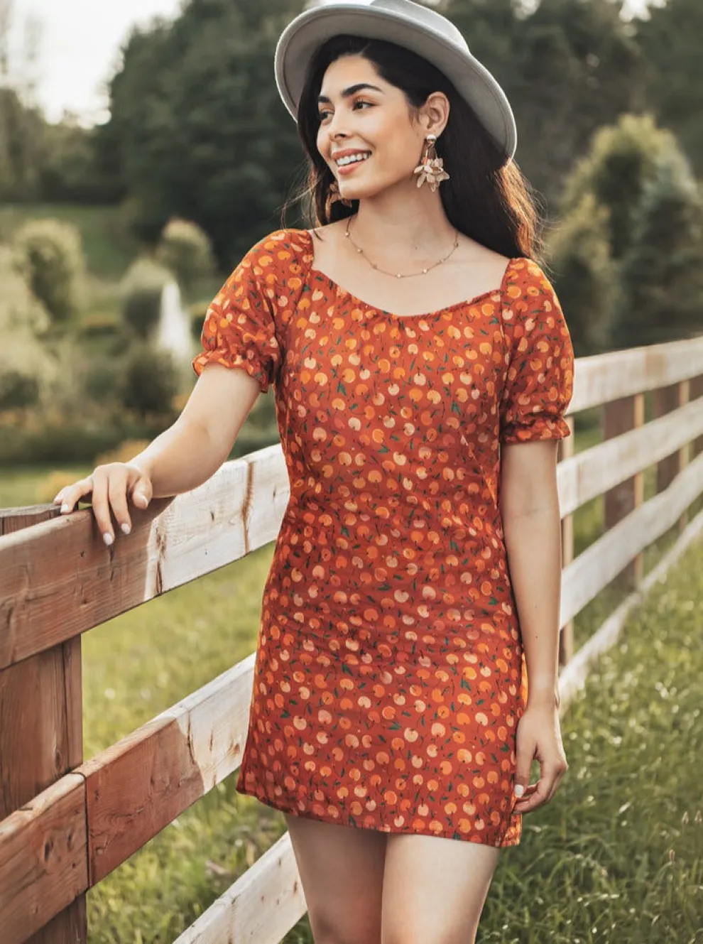 MEEMOZA Pénélope Dress - Orange Cherry Print