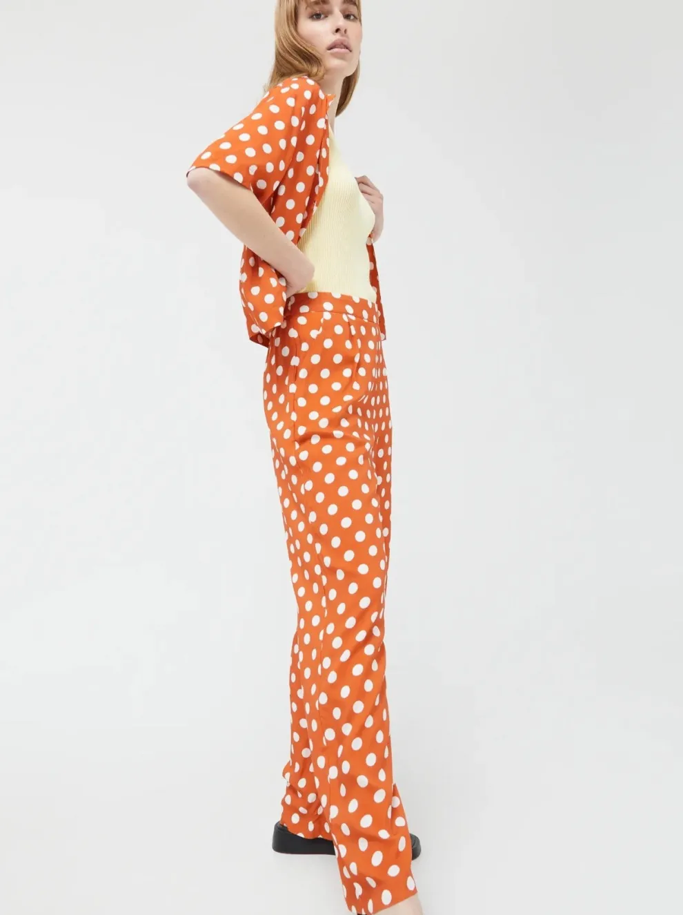 COMPANIA FANTASTICA Trousers - Orange Polka Dots