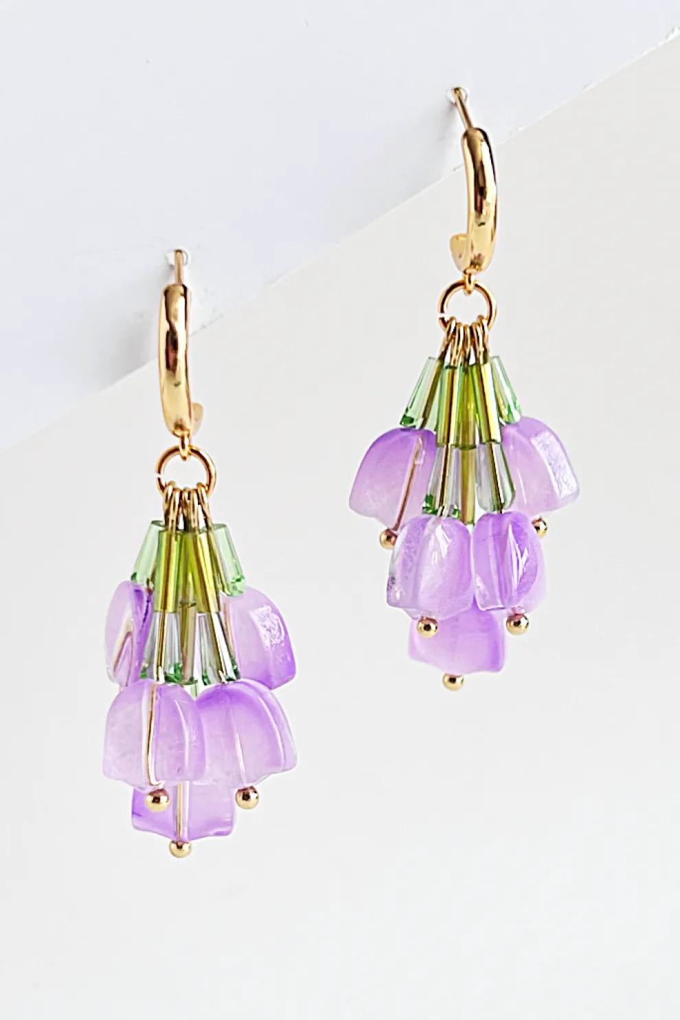 YELLOW DOTS Purple Tulip Bouquet Spilled Earrings